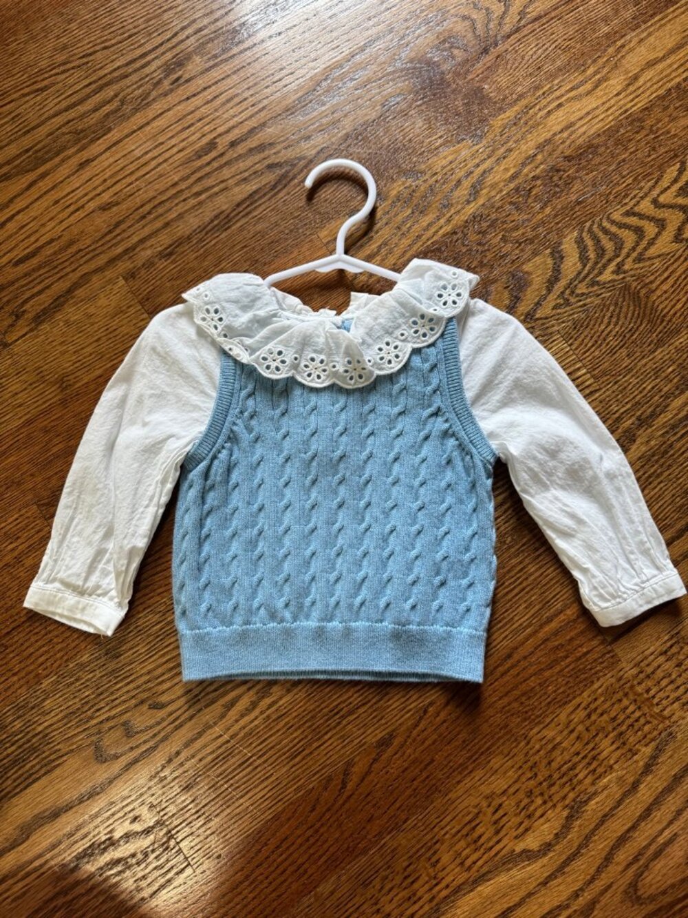 Janie and Jack Blue Cable Knit Eyelet Collar Sweater Top | 18-24 Months
